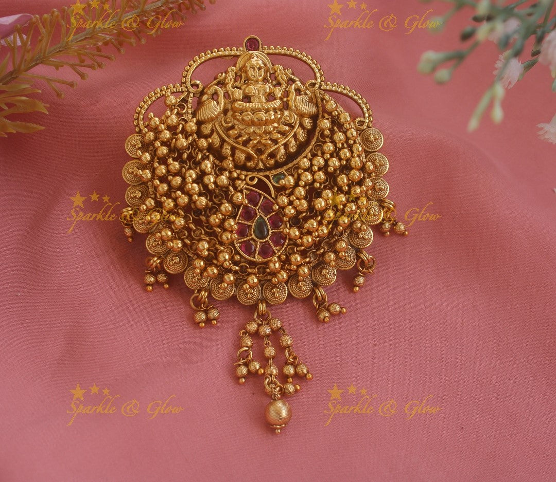 Elegant Lakshmi Coin Mango Carved Gold cluster Hair pin