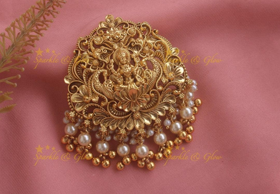 Sparkling Lakshmi Floral Hair pin with gold pearl beads - Sparkle and Glow