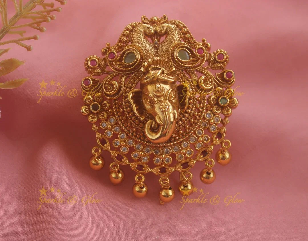 Idol Ganesha Peacock Dual Tone design Hair pin with gold beads - Sparkle and Glow