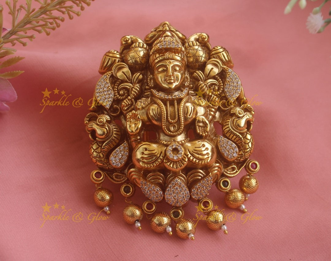 Idol Lakshmi Peacock hair pin with gold beads