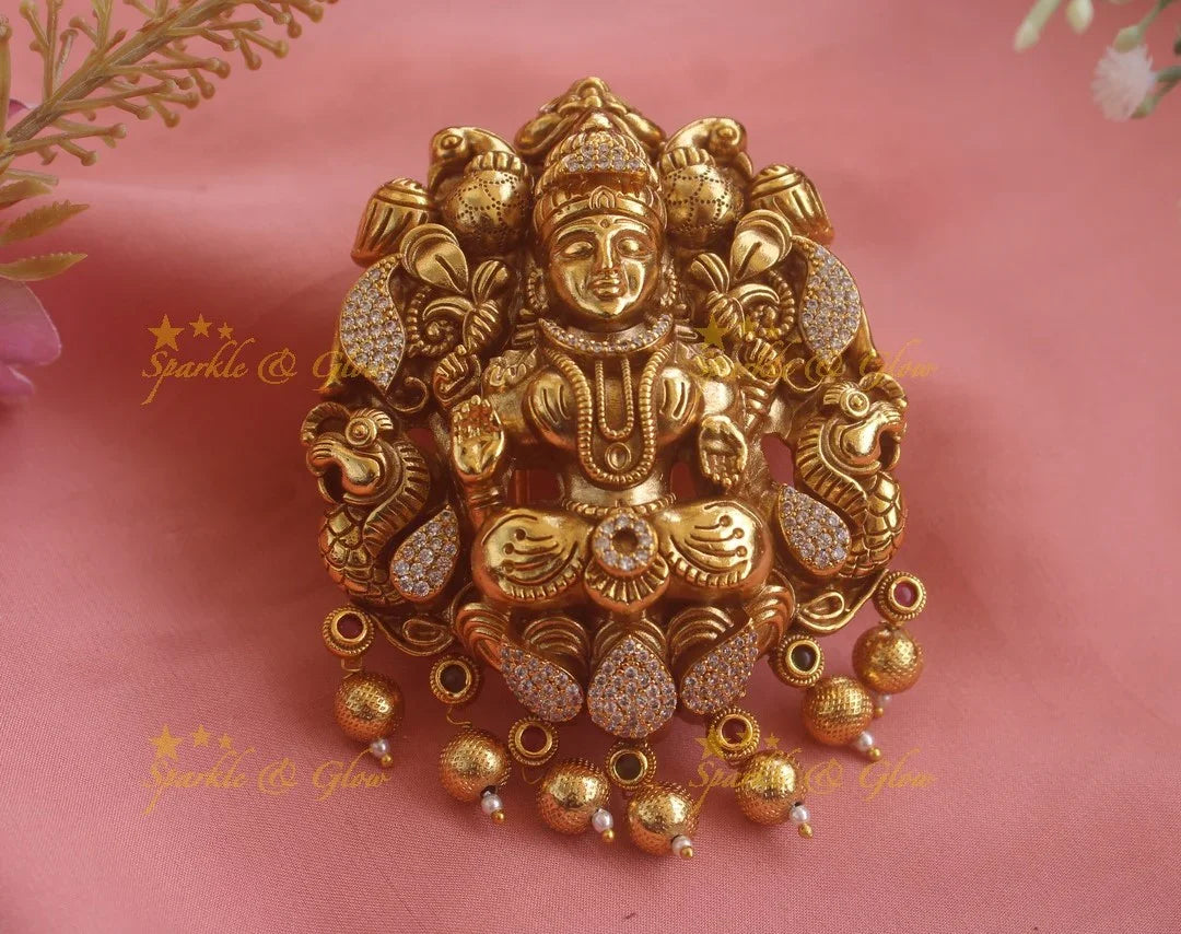 Idol Lakshmi Peacock hair pin with gold beads - Sparkle and Glow