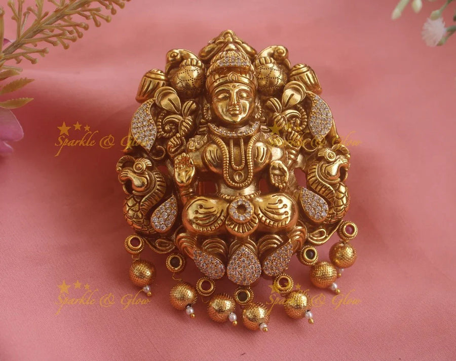 Idol Lakshmi Peacock hair pin with gold beads - Sparkle and Glow