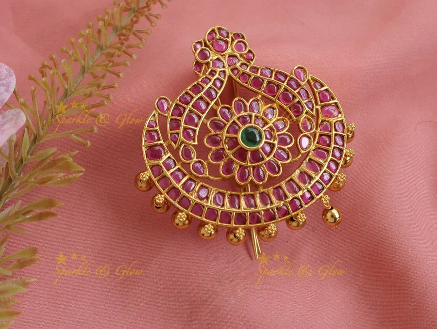 Beautiful moon design kemp Dual tone floral hair pin - Sparkle and Glow