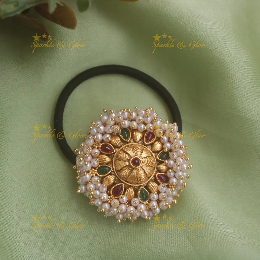 Stunning Cluster pearl hair band with red and green stones - Sparkle and Glow