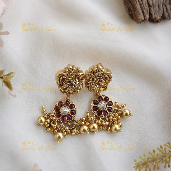 Stunning gold alike Lakshmi choker with green beads - Sparkle and Glow