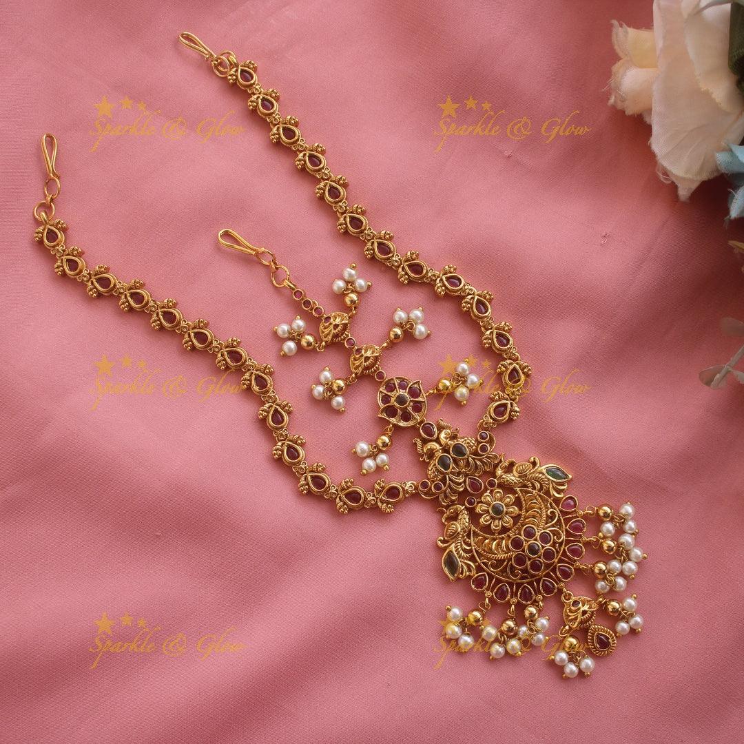 Kemp Floral three Sided bridal tikka - Sparkle and Glow