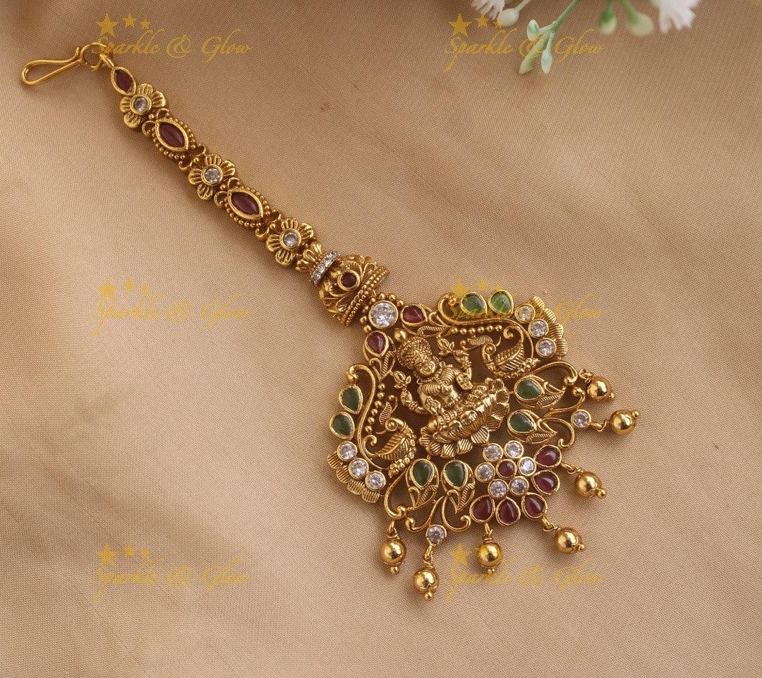 Idol lakshmi Peacock floral Single line Tikka - Sparkle and Glow