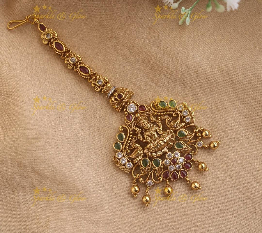 Idol lakshmi Peacock floral Single line Tikka - Sparkle and Glow