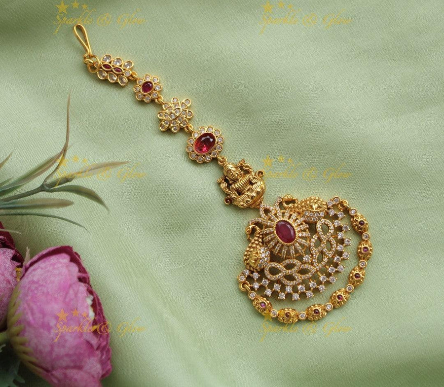 Elegant Kemp Lakshmi floral single line tikka - Sparkle and Glow
