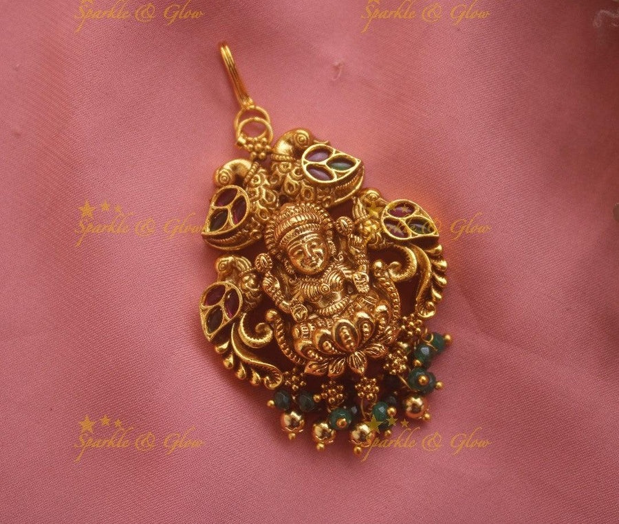 Beautiful Idol Lakshmi Mango Tikka with Green beads - Sparkle and Glow
