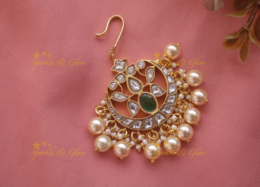 Jadau Moon Tikka with Pearl beads - Sparkle and Glow