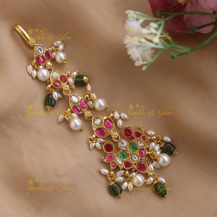 Intricately Carved Jadau Guttapusalu Tikka - Sparkle and Glow