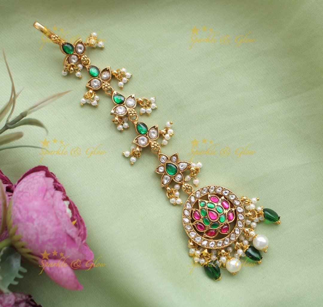 Elegant Jadau Lotus Tikka - Sparkle and Glow