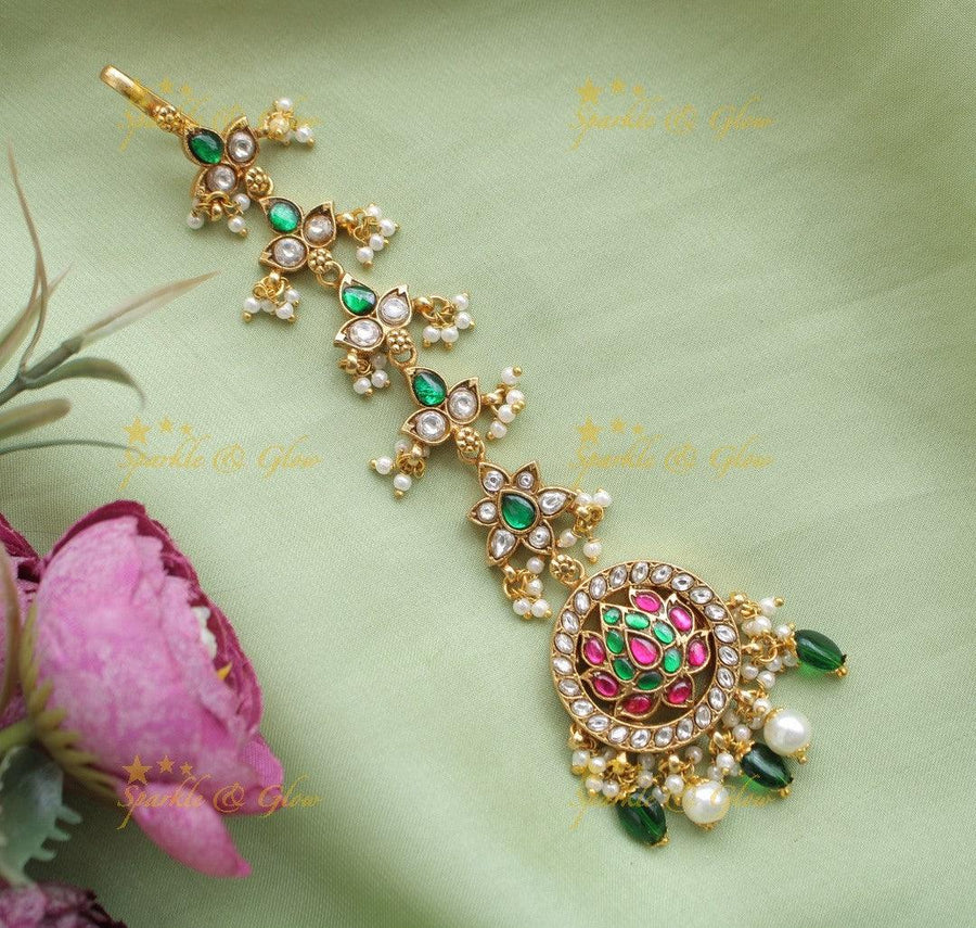 Elegant Jadau Lotus Tikka - Sparkle and Glow