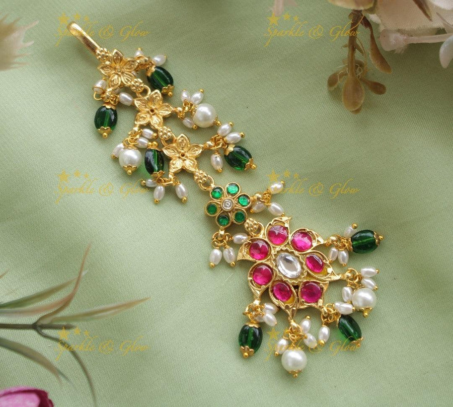 Sparkling Jadau Ruby Floral Tikka - Sparkle and Glow