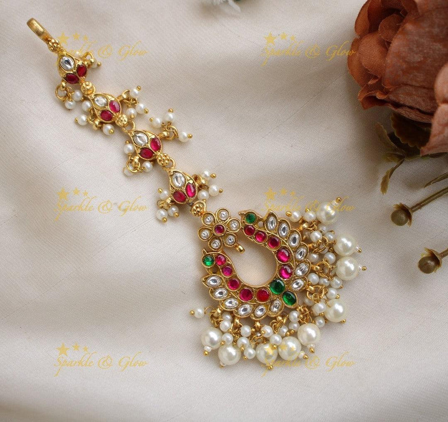 Sparkling Jadau U shape Peacock Guttapusalu Tikka - Sparkle and Glow