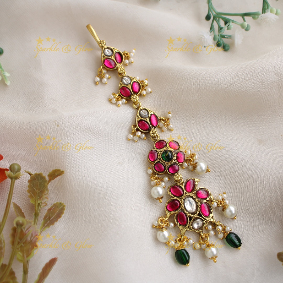 Elegant Jadau Floral Ruby Tikka