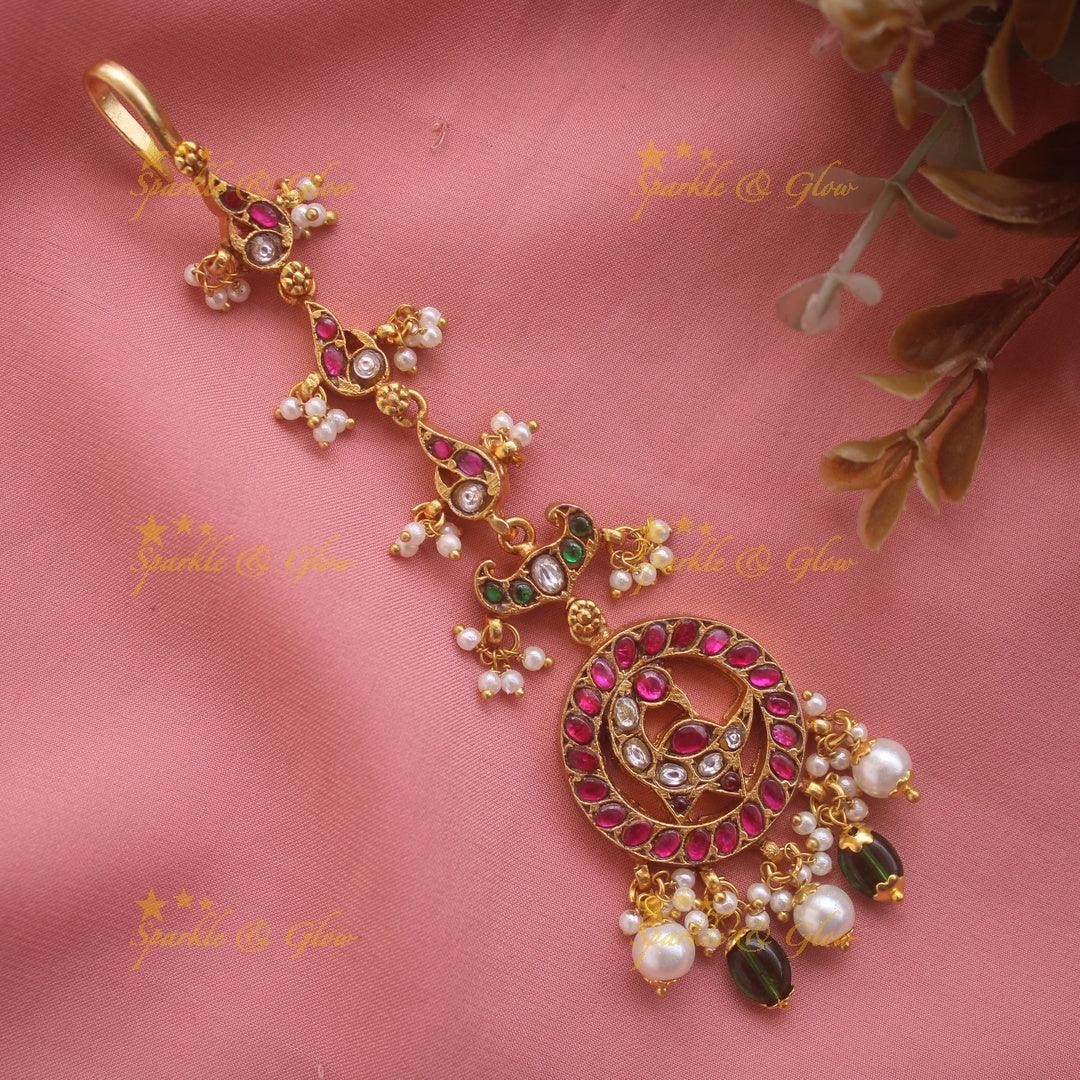 Sparkling Jadau Ruby Peacock Tikka - Sparkle and Glow
