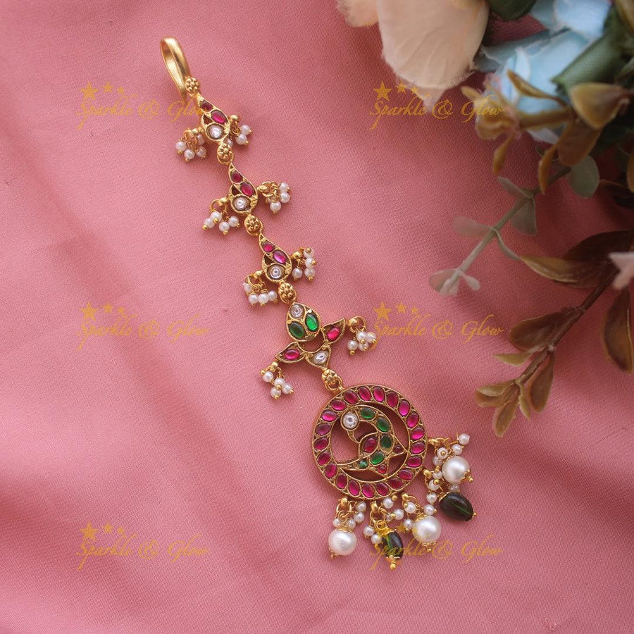 Jadau Peacock design Ruby Circled Tikka - Sparkle and Glow