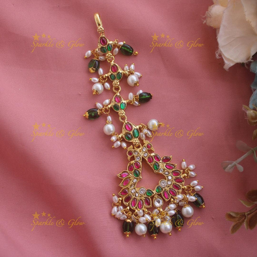 Intricately Carved Jadau Peacock Floral Tikka - Sparkle and Glow