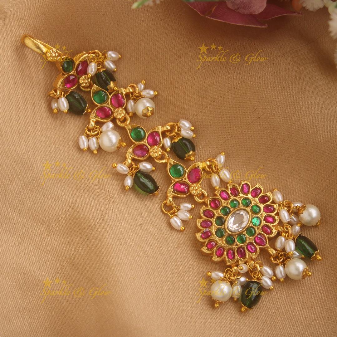 Elegant Ruby Mango Floral design Jadau Tikka - Sparkle and Glow