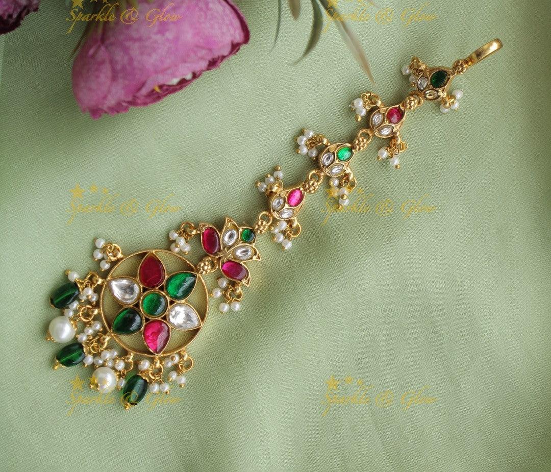 Jadau Floral Circled multicolour Tikka - Sparkle and Glow