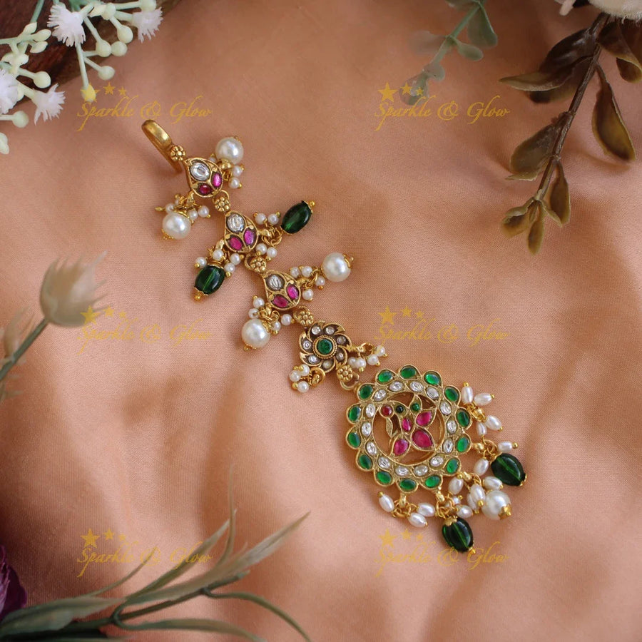 Jadau Green Peacock Guttapusalu Tikka - Sparkle and Glow