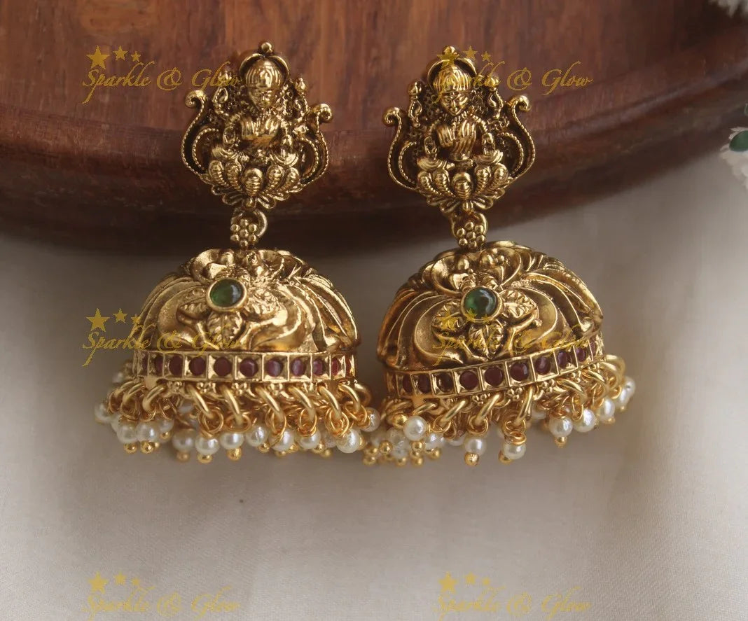 Stunning Lakshmi Studded Floral Kemp Jhumuka - Sparkle and Glow