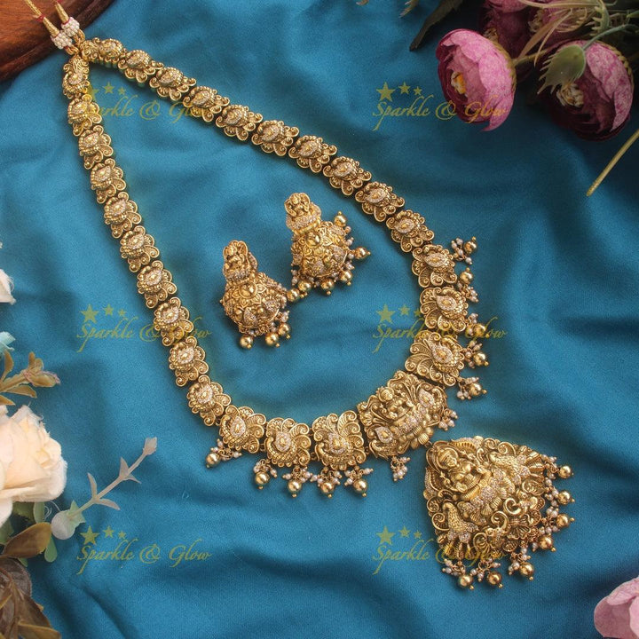 Gold alike Lakshmi haram with gold beads - Sparkle and Glow