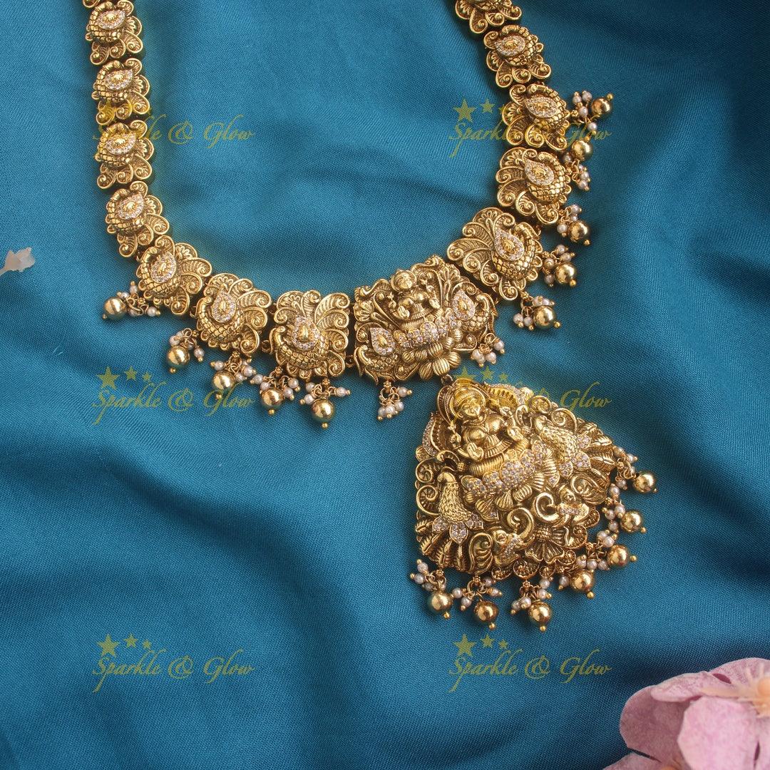Gold alike Lakshmi haram with gold beads - Sparkle and Glow