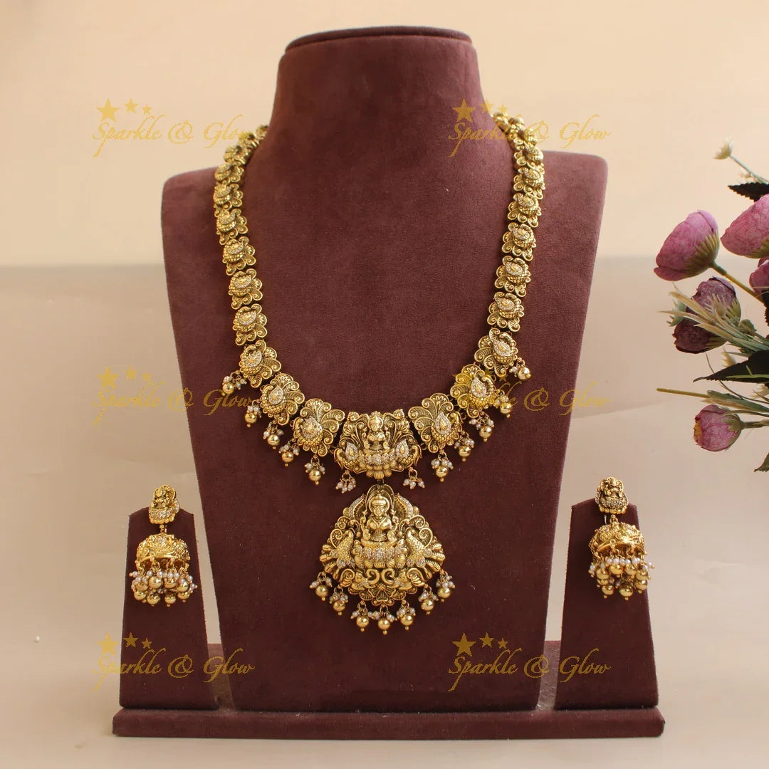 Gold alike Lakshmi haram with gold beads - Sparkle and Glow
