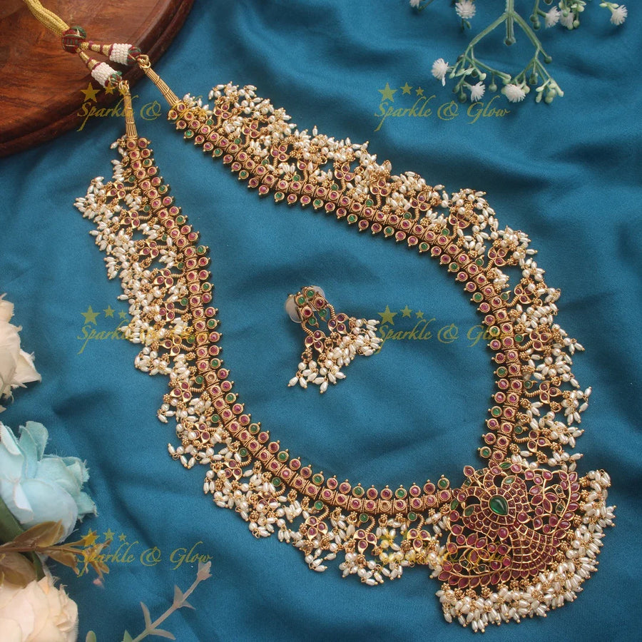 Gold alike Kemp stones exquisite Peacock gutta pusalu haram - Sparkle and Glow