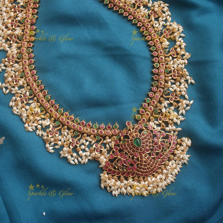 Gold alike Kemp stones exquisite Peacock gutta pusalu haram - Sparkle and Glow