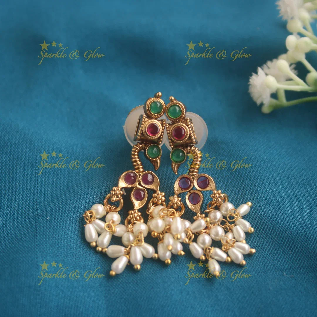 Gold alike Kemp stones exquisite Peacock gutta pusalu haram - Sparkle and Glow