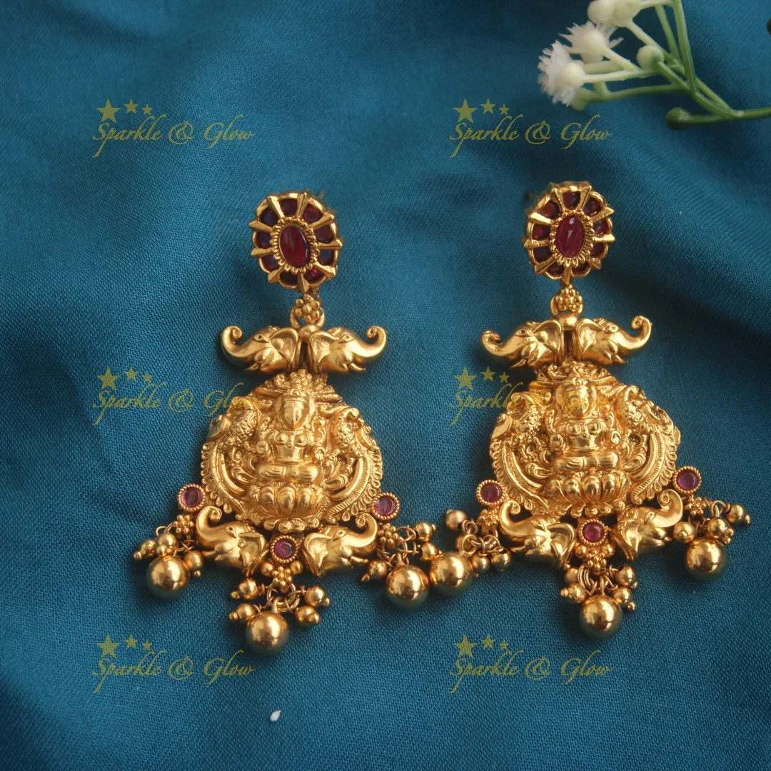 Gold alike Kemp stones Lakshmi peacock carved haram - Sparkle and Glow