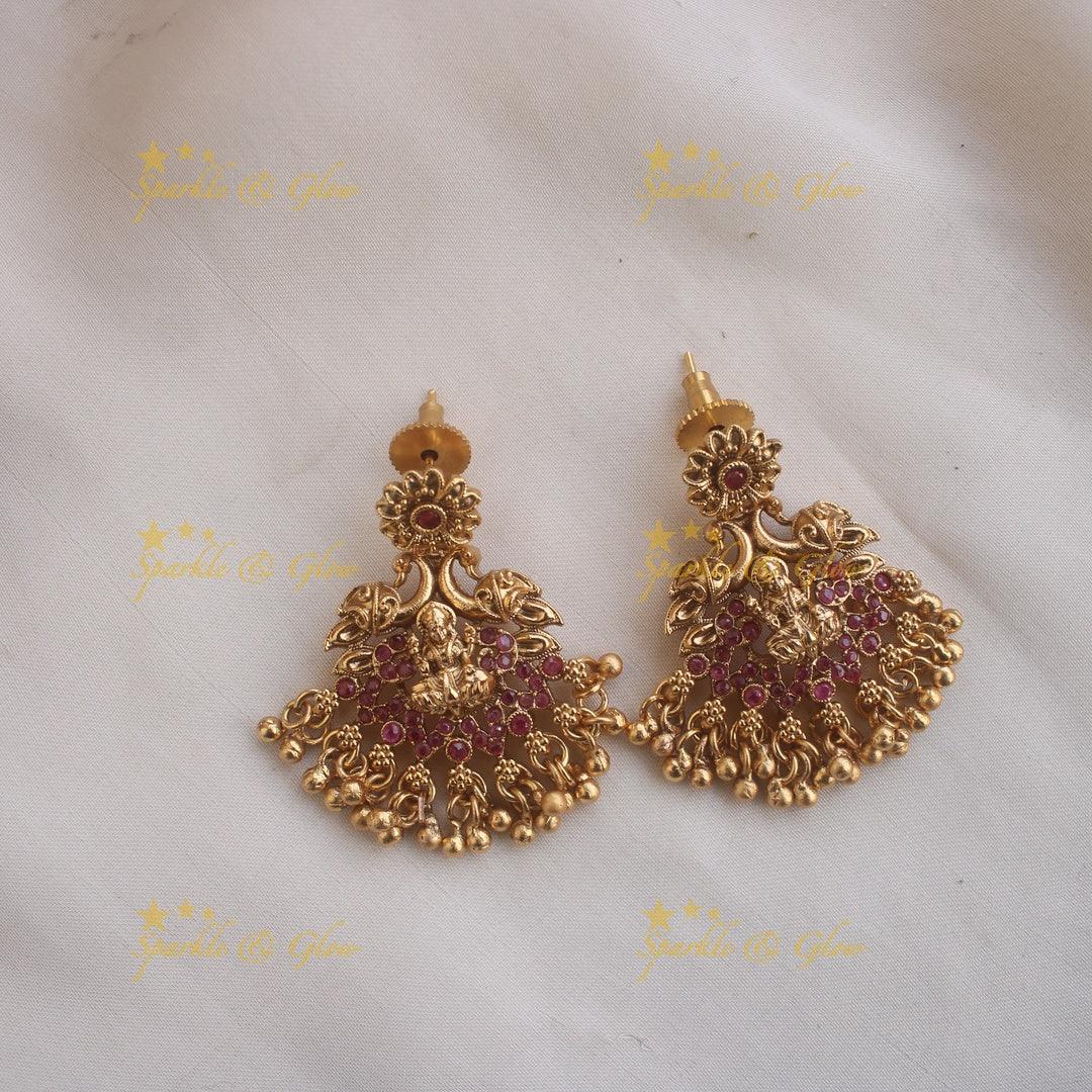 Premium matte Lakshmi peacock carved coin long necklace with gold beads - Sparkle and Glow