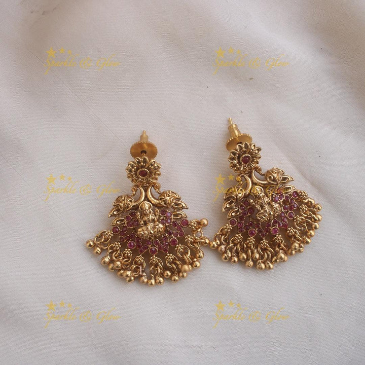 Premium matte Lakshmi peacock carved coin long necklace with gold beads - Sparkle and Glow