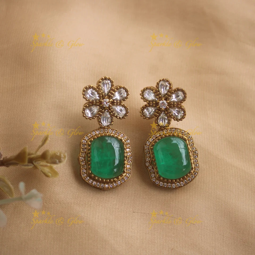 Exclusive Floral and stone Victorian AD long necklace - green - Sparkle and Glow