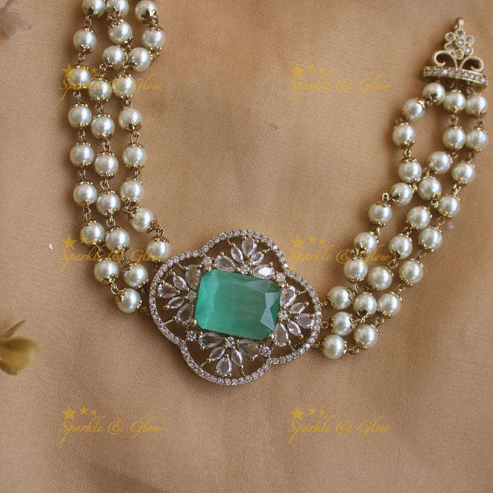 Stunning Glittering Stone floral Pearl choker - Sparkle and Glow