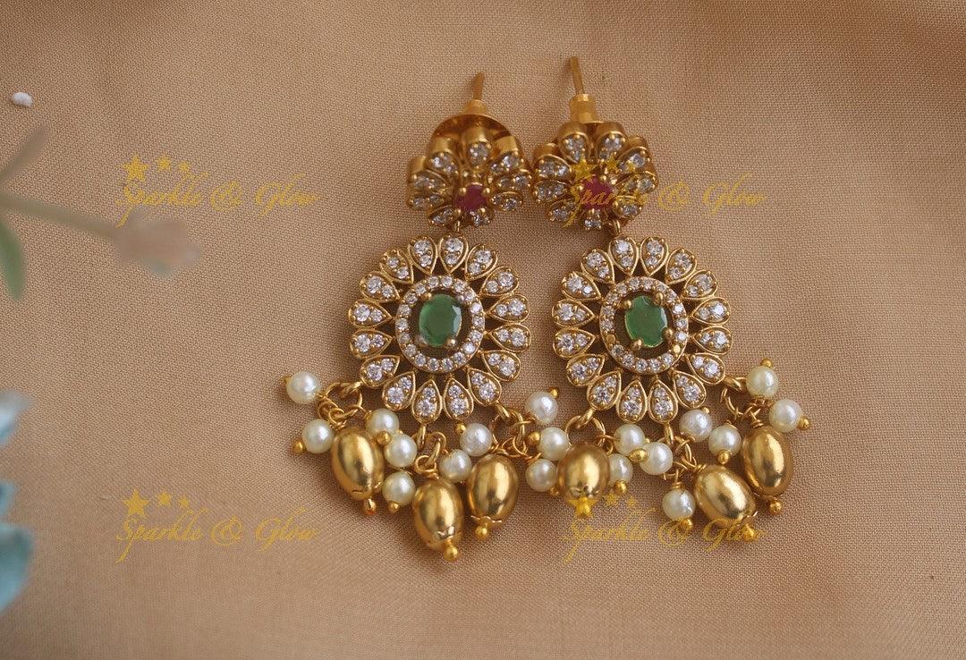 Statement Floral Pearl Choker with Gold bead drops - Sparkle and Glow