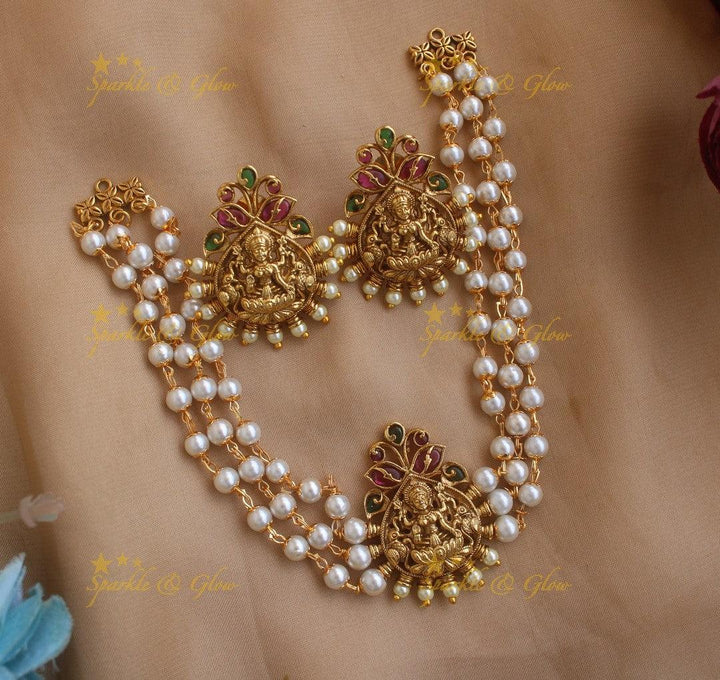 Idol Lakshmi Leaf design Pendant Pearl choker - Sparkle and Glow