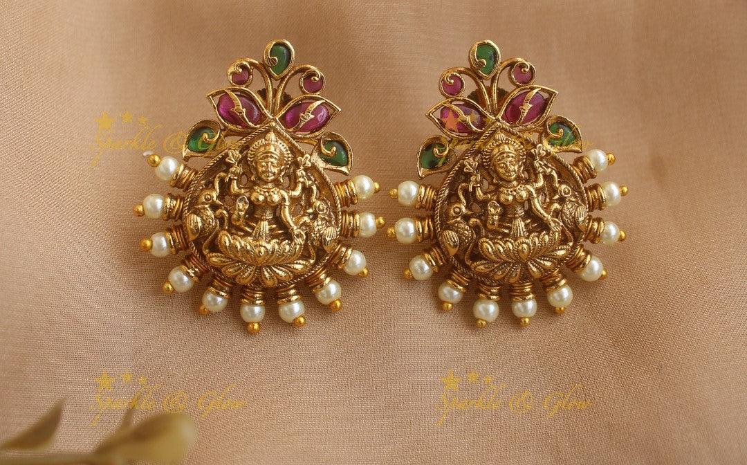 Idol Lakshmi Leaf design Pendant Pearl choker - Sparkle and Glow