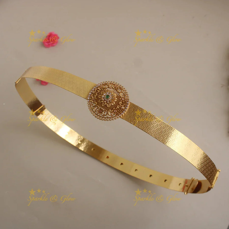 Gold alike floral pendant type hipbelt with CZ stones - Sparkle and Glow