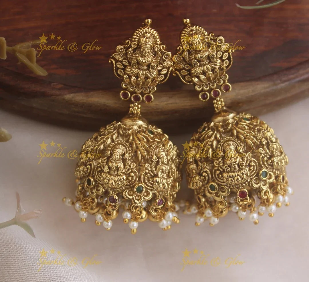 Sparkling Lakshmi Floral jhumuka with gold beads - Sparkle and Glow