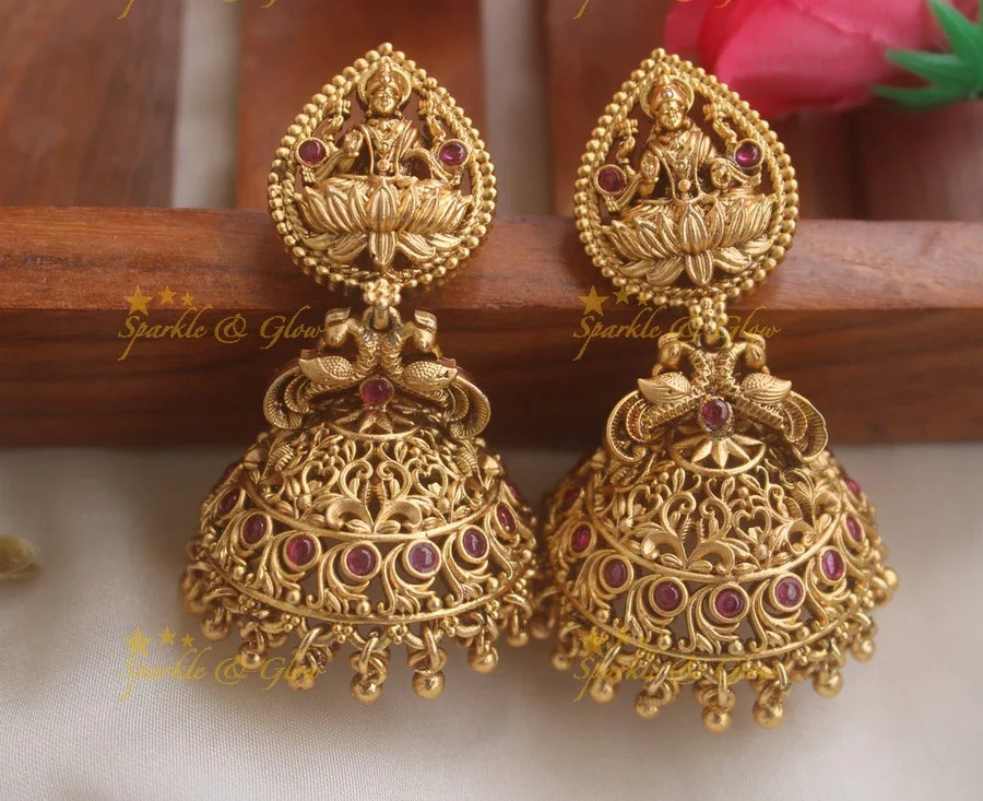 Statement Kemp floral jhumuka with gold beads - Sparkle and Glow