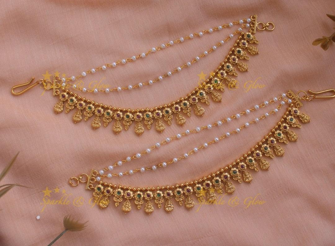 Idol Lakshmi Floral Earchain - Sparkle and Glow