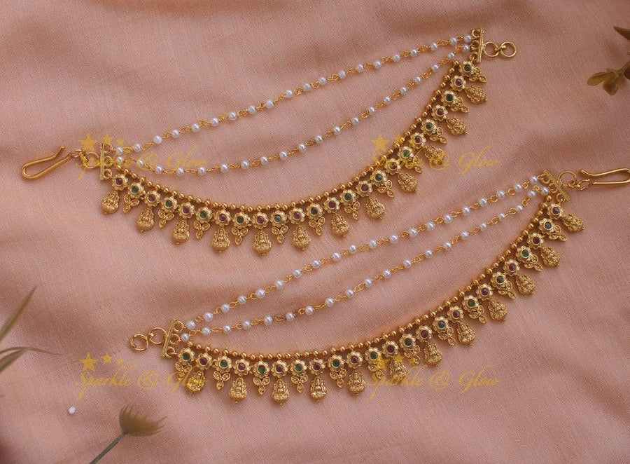 Idol Lakshmi Floral Earchain - Sparkle and Glow