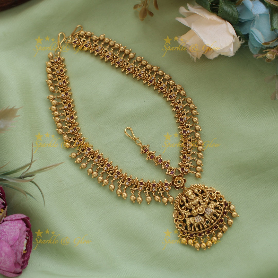Idol Lakshmi Elephant Carved Bridal Tikka with Gold beads