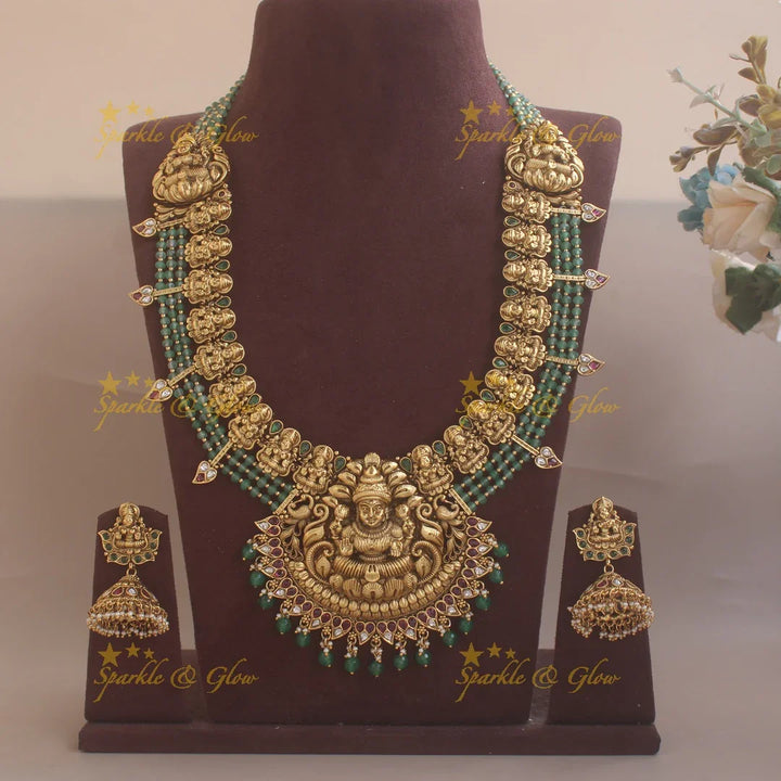 Gold alike mint green beads statement Lakshmi haram - Sparkle and Glow