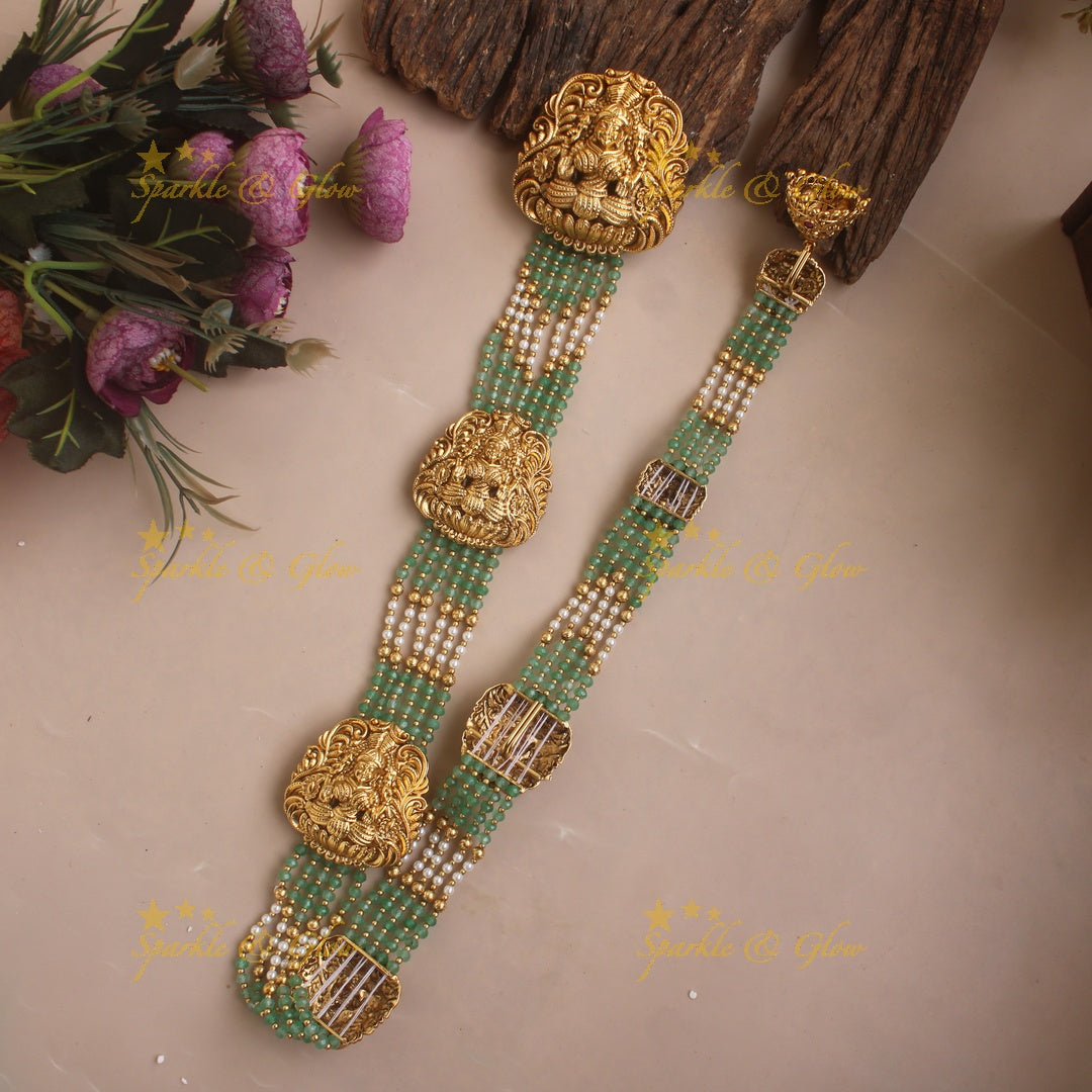 Idol Lakshmi Leaflet design layered beaded Bridal Jada billa- Mint green